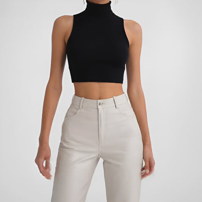 Zara Beige Off White Faux Leather High Waisted Mom Fit Tapered Pants Size S/M