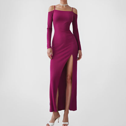 Zara Purple Long Sleeve Off The Shoulder Knit Midi Side Slit Dress Size S