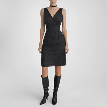 Vintage Y2K Black V-Neck Mini Bodycon Cocktail Dress Size 4/M