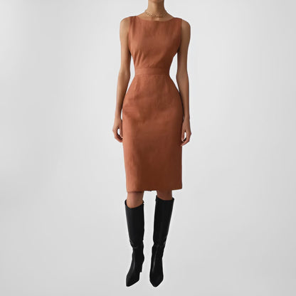 Vintage Y2K Brown Sleeveless Crewneck Knee Length Cocktail Bodycon Dress Size 6/M