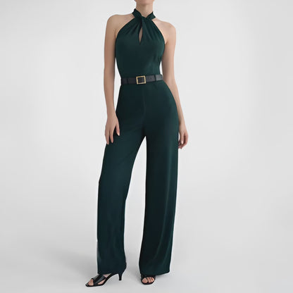 Vintage Y2K Green Sleeveless Halter Wide Leg Jumpsuit Size M