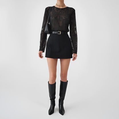 Vintage Y2K Black Long Sleeve Lace Embroidered Blouse Top Size S