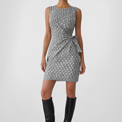 Vintage Y2K Gray Knee Length Sleeveless Waist Side Geometric Print Dress S/M