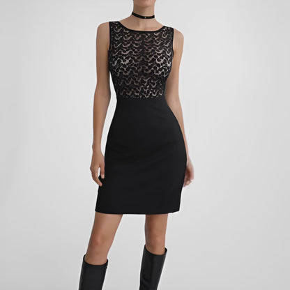 Vintage Y2K 90s Black Sleeveless Floral Lace Knee Length Shift Dress Size 4/M