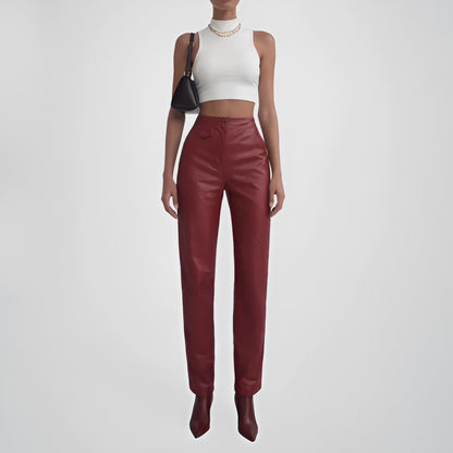 Vintage Y2K Red High Waisted Tapered Mom Style Faux Leather Pants Size XS/S