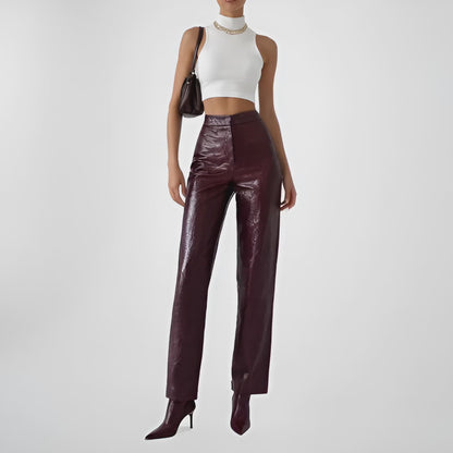 Zara Burgundy Red High Waisted Animal Snake Print Faux Leather Pants Size S/M