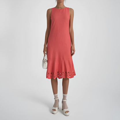 Loft Pink Ruffle Cutout Hem Sleeveless Tunic Shift Knee Length Dress Size M