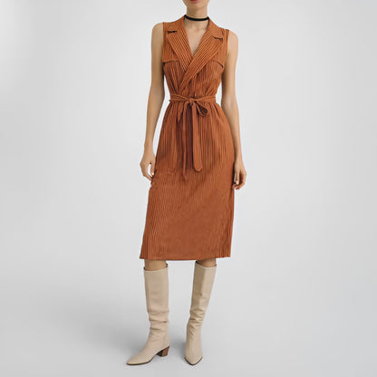 Mango Orange Sleeveless Striped Waist Tie Trenchcoat Vest Midi Dress Size XS/S/M