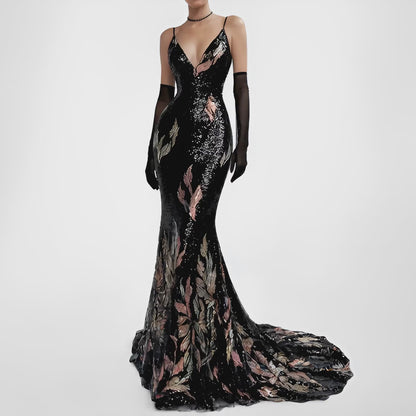 Black Sequin Fit Flared V-Neck Formal Cocktail Prom Dress Size XS/S/M