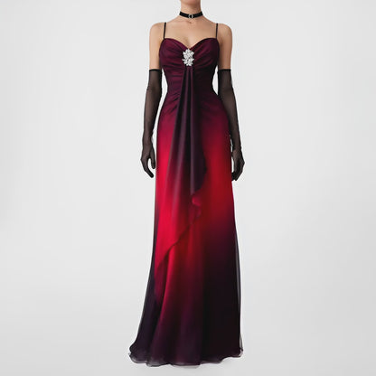 Vintage Burgundy Red Glitter Rhinestone Knit Ruffle Maxi Prom Dress Size M