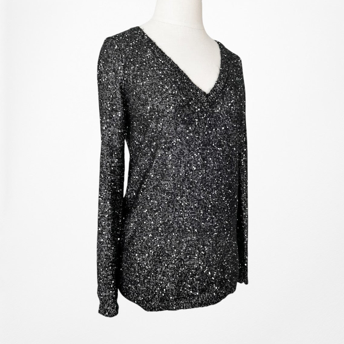 Revolve Clothing Jack V-Neck Knit Pullover Sequin Metallic Sweater Top Size XS/S
