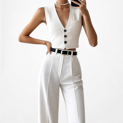 Zara White Button Front Sleeve Cropped Vest Top Size XS