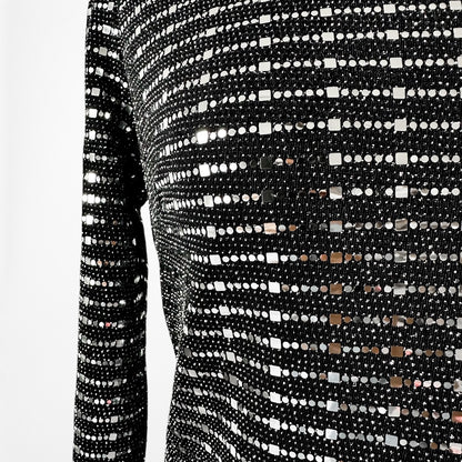 Vintage Y2K Gray Metallic Sequin Knee Length 3/4 Sleeve Cocktail Dress Size L