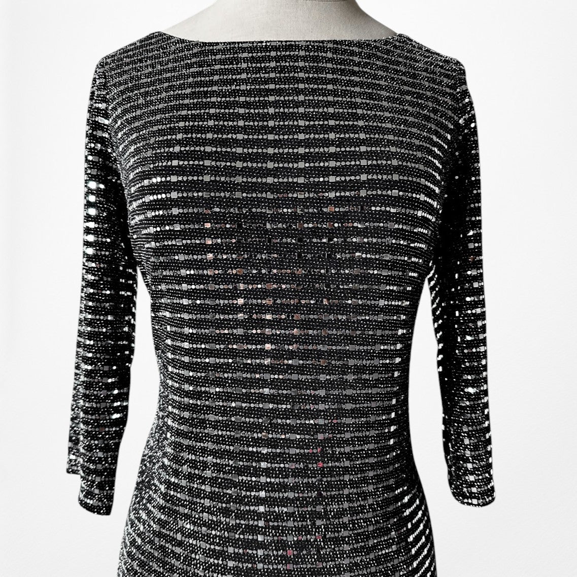 Vintage Y2K Gray Metallic Sequin Knee Length 3/4 Sleeve Cocktail Dress Size L
