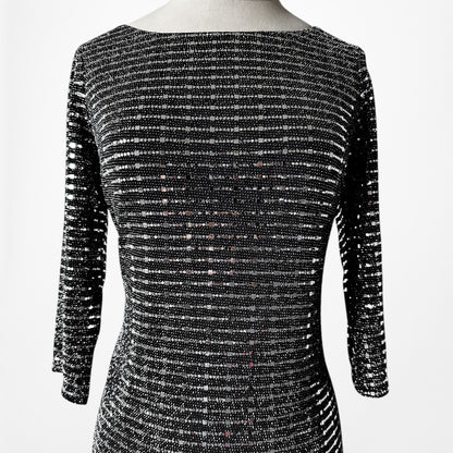 Vintage Y2K Gray Metallic Sequin Knee Length 3/4 Sleeve Cocktail Dress Size L