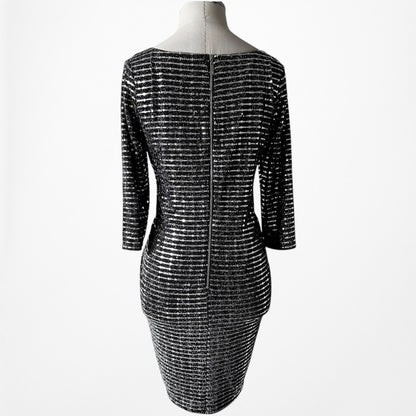 Vintage Y2K Gray Metallic Sequin Knee Length 3/4 Sleeve Cocktail Dress Size L