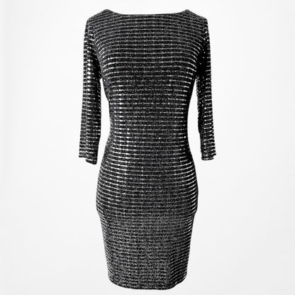 Vintage Y2K Gray Metallic Sequin Knee Length 3/4 Sleeve Cocktail Dress Size L