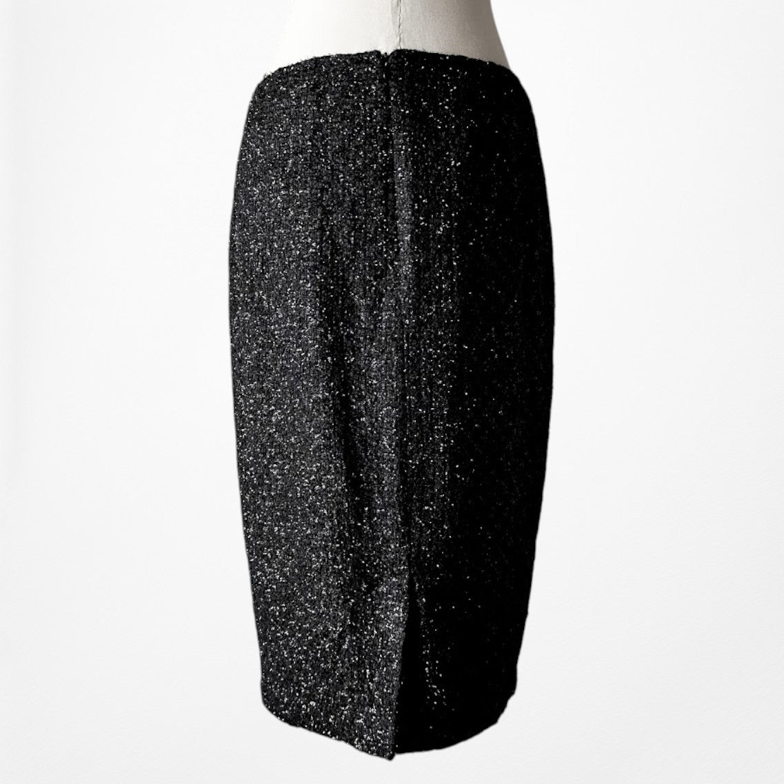 Vintage Y2K Metallic Black Padded Shoulder Blazer Skirt Tweed Suit Set Size M