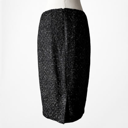 Vintage Y2K Metallic Black Padded Shoulder Blazer Skirt Tweed Suit Set Size M