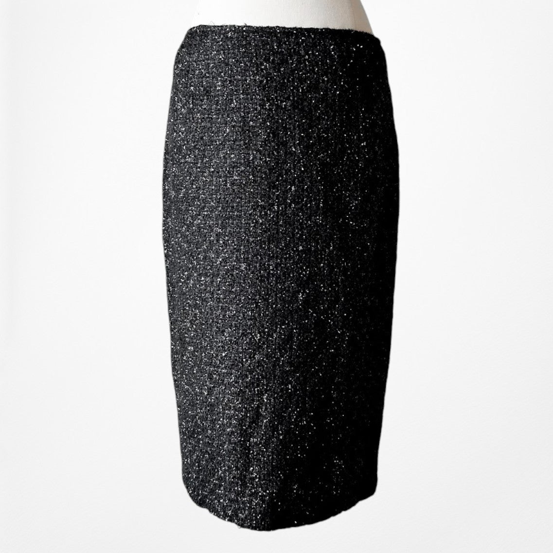 Vintage Y2K Metallic Black Padded Shoulder Blazer Skirt Tweed Suit Set Size M