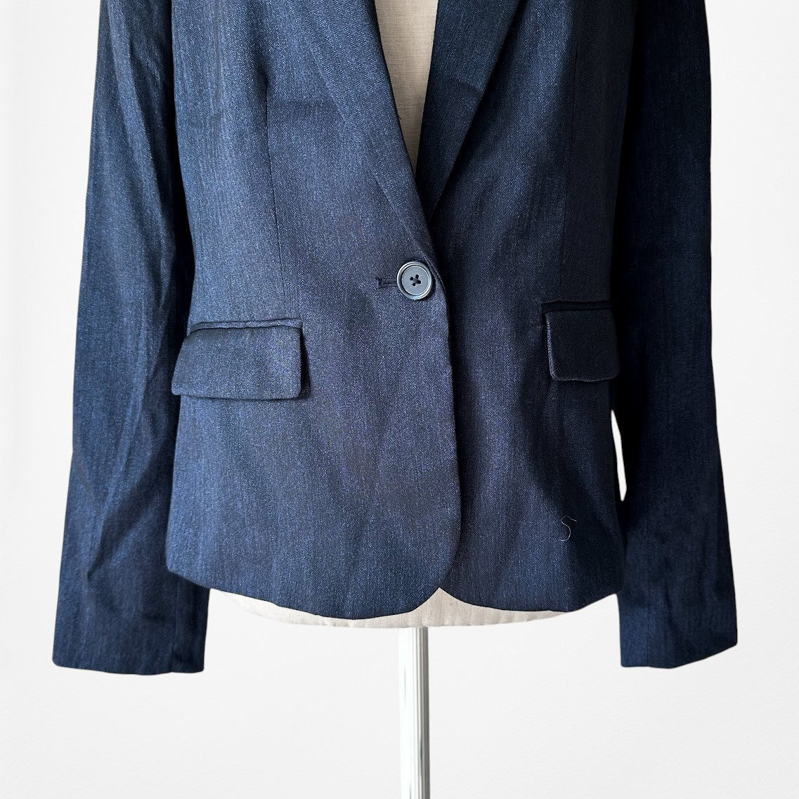 Vintage Y2K Navy Blue Padded Shoulder Blazer Straight Leg Pants Suit Set Size M