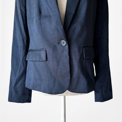 Vintage Y2K Navy Blue Padded Shoulder Blazer Straight Leg Pants Suit Set Size M