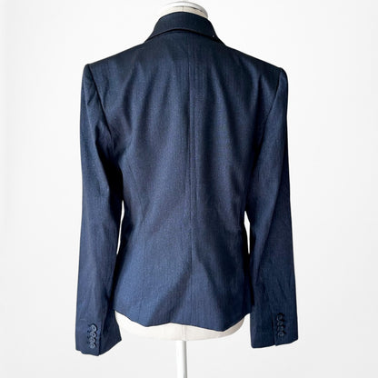 Vintage Y2K Navy Blue Padded Shoulder Blazer Straight Leg Pants Suit Set Size M