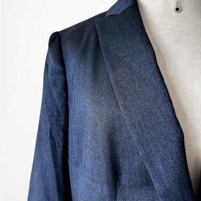 Vintage Y2K Navy Blue Padded Shoulder Blazer Straight Leg Pants Suit Set Size M