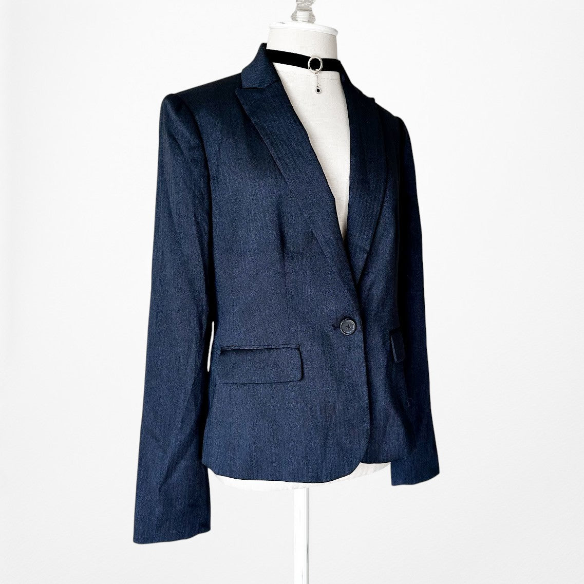 Vintage Y2K Navy Blue Padded Shoulder Blazer Straight Leg Pants Suit Set Size M