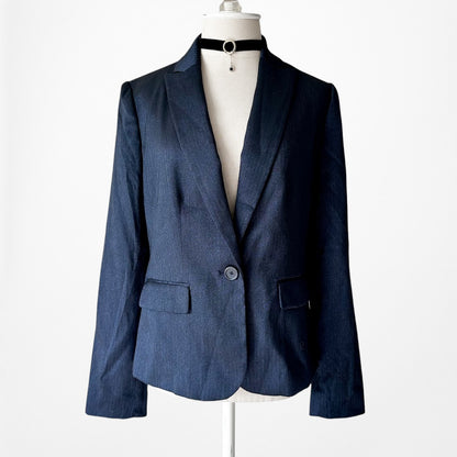 Vintage Y2K Navy Blue Padded Shoulder Blazer Straight Leg Pants Suit Set Size M