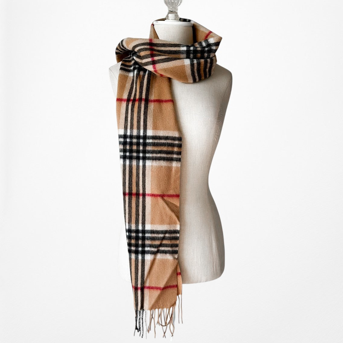 Vintage Y2K Brown Plaid Checkered Cashmere Fringe Scarf