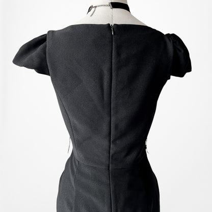 Vintage Y2K Black Capped Sleeve Knee Length Bodycon Cocktail Dress Size M