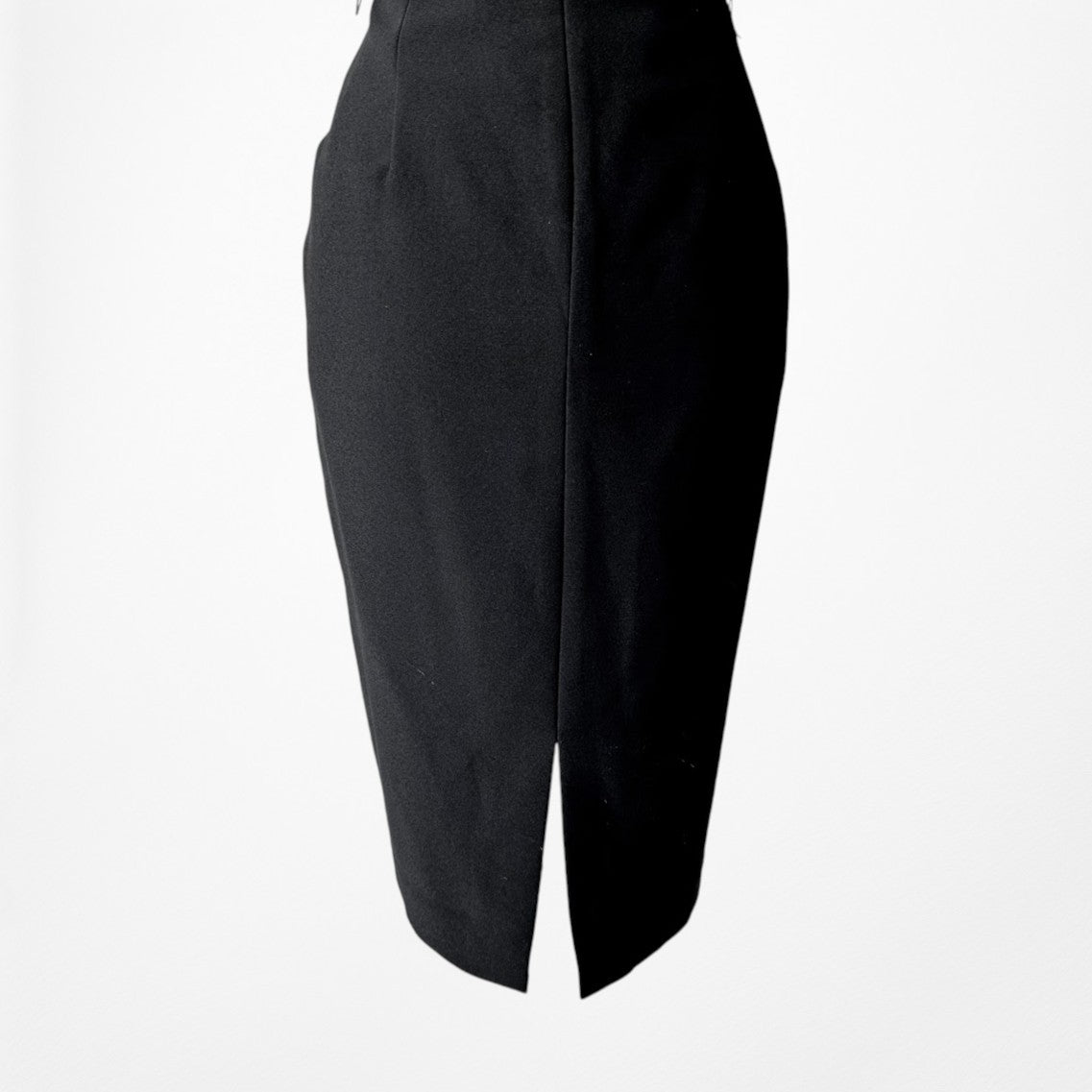 Vintage Y2K Black Capped Sleeve Knee Length Bodycon Cocktail Dress Size M