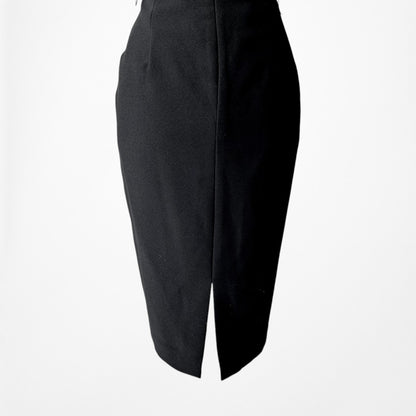 Vintage Y2K Black Capped Sleeve Knee Length Bodycon Cocktail Dress Size M