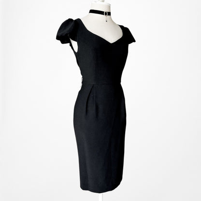 Vintage Y2K Black Capped Sleeve Knee Length Bodycon Cocktail Dress Size M