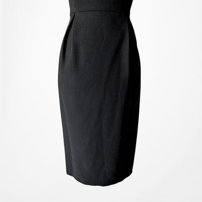 Vintage Y2K Black Capped Sleeve Knee Length Bodycon Cocktail Dress Size M