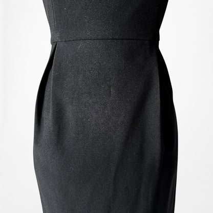 Vintage Y2K Black Capped Sleeve Knee Length Bodycon Cocktail Dress Size M