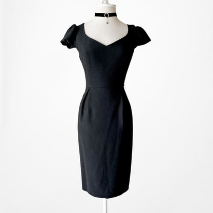 Vintage Y2K Black Capped Sleeve Knee Length Bodycon Cocktail Dress Size M