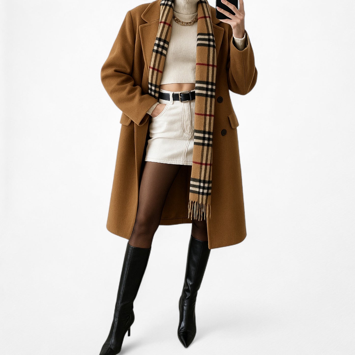 Vintage Y2K Brown Plaid Checkered Cashmere Fringe Scarf