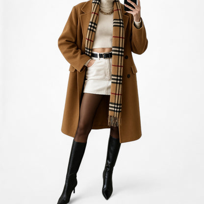 Vintage Y2K Brown Plaid Checkered Cashmere Fringe Scarf