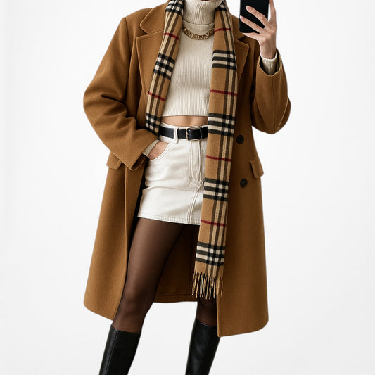 Vintage Y2K Brown Plaid Checkered Cashmere Fringe Scarf