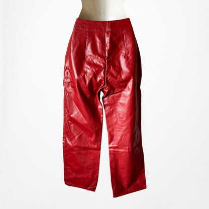 Vintage Y2K Red High Waisted Tapered Mom Style Faux Leather Pants Size XS/S