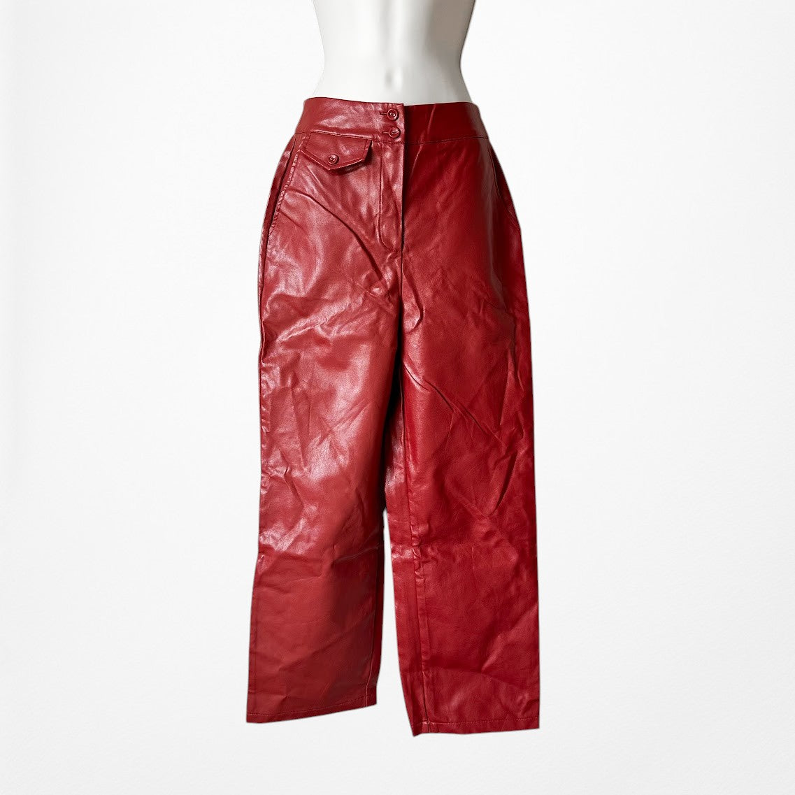 Vintage Y2K Red High Waisted Tapered Mom Style Faux Leather Pants Size XS/S