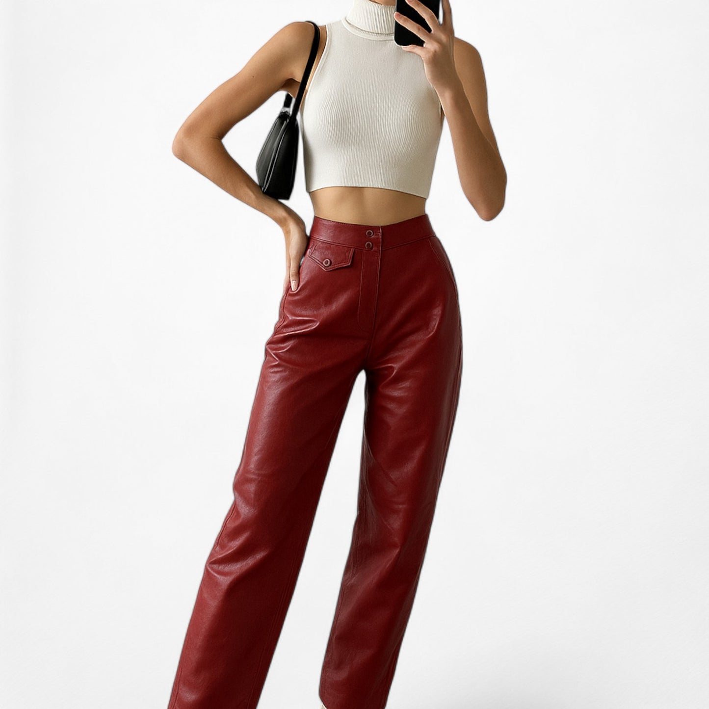 Vintage Y2K Red High Waisted Tapered Mom Style Faux Leather Pants Size XS/S