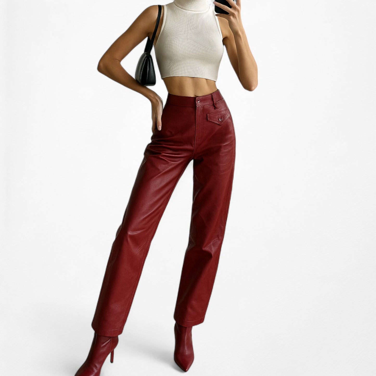 Vintage Y2K Red High Waisted Tapered Mom Style Faux Leather Pants Size XS/S