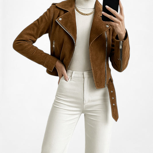 Vintage Y2K Brown Genuine Leather Motorcycle Biker Style Jacket Size XS