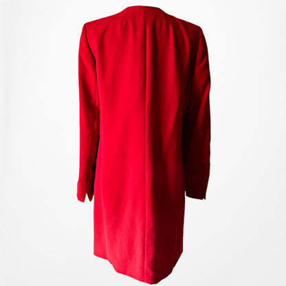 Vintage Y2K Red Padded Shoulder Long Open Front Blazer Jacket Size S/M