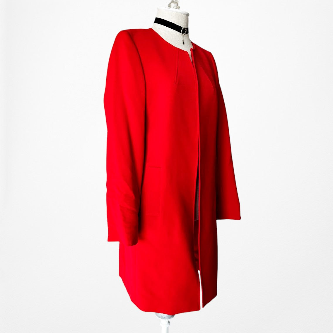 Vintage Y2K Red Padded Shoulder Long Open Front Blazer Jacket Size S/M
