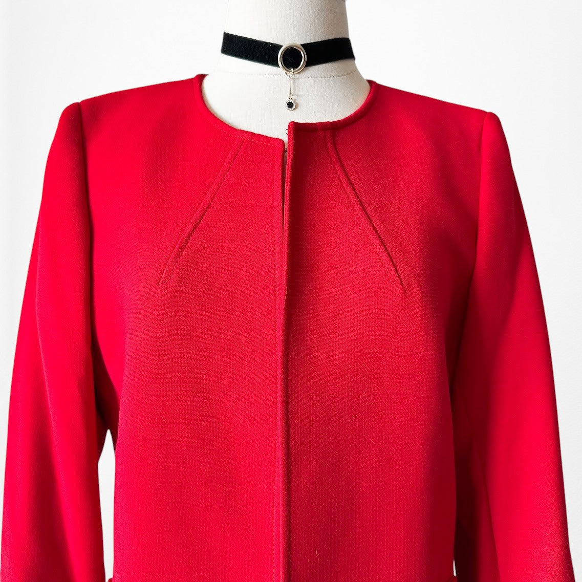 Vintage Y2K Red Padded Shoulder Long Open Front Blazer Jacket Size S/M
