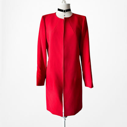 Vintage Y2K Red Padded Shoulder Long Open Front Blazer Jacket Size S/M